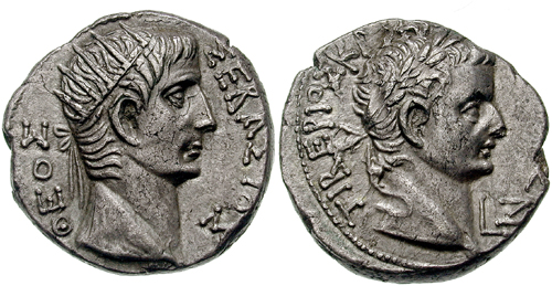 Tetradrachm of Tiberius and Augustus